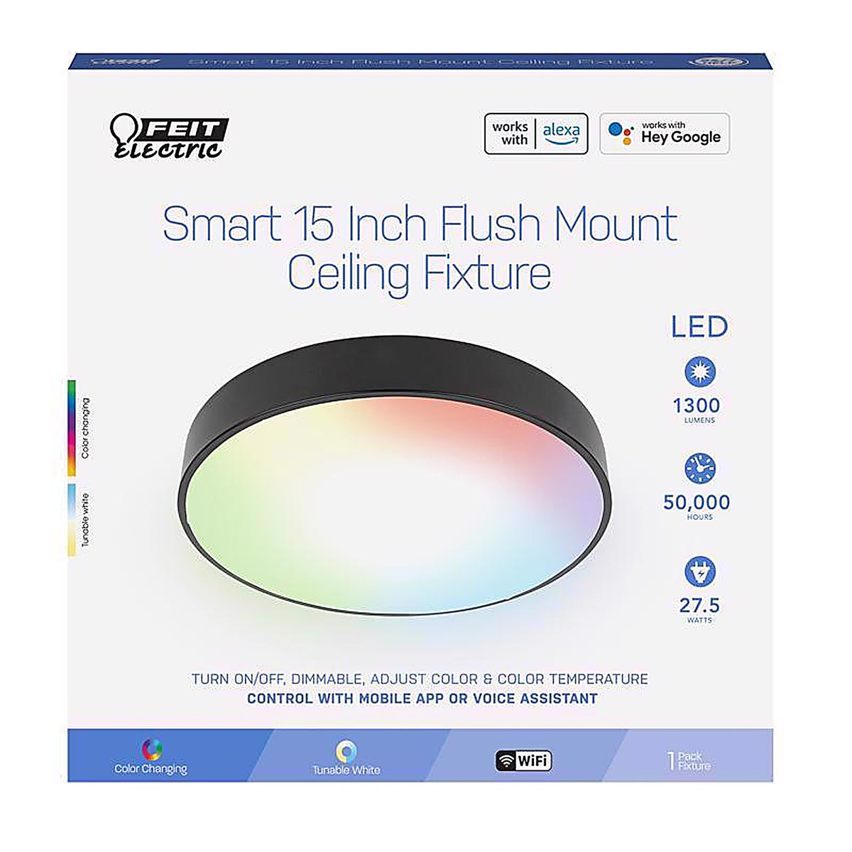 Feit - FM15/RGBW/DIMAG - Smart 15 In. H X 15 In. W X 5.5 In. L Matte Black White Smart-Enabled Ceiling Fixture