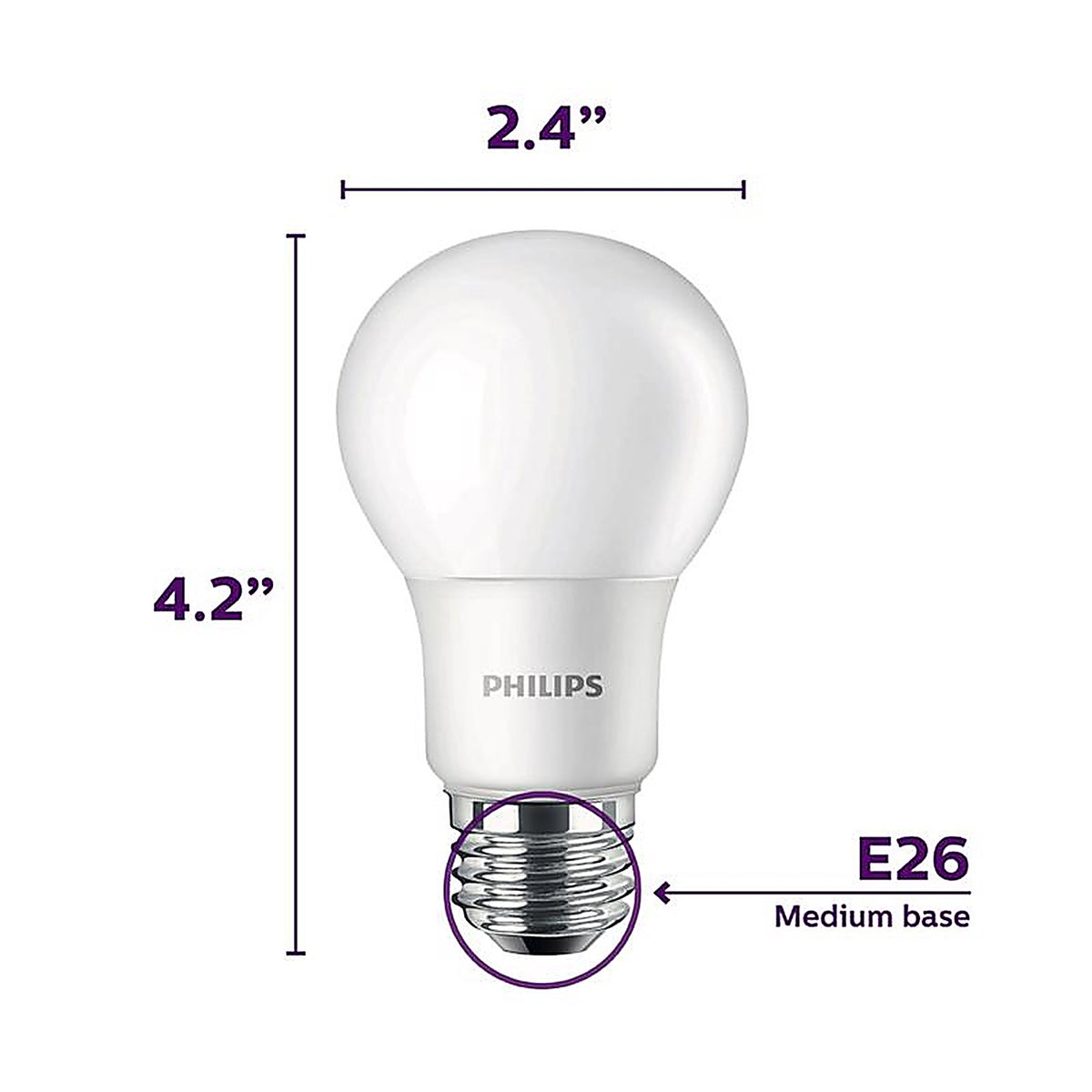 Philips - 565358 - A19 E26 (Medium) LED Bulb Daylight 40 Watt Equivalence 4 Pack
