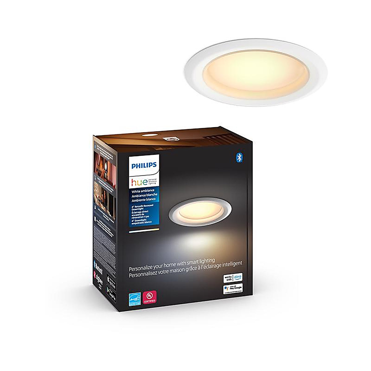 Philips - 578484 - Hue Warm White 4 In. W LED Smart-Enabled Retrofit Recessed Lighting 10 W