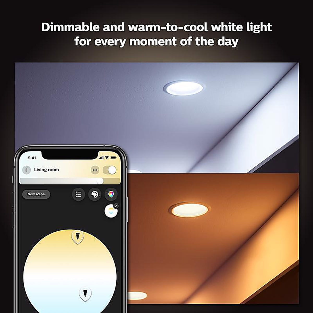 Philips - 578484 - Hue Warm White 4 In. W LED Smart-Enabled Retrofit Recessed Lighting 10 W