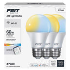 Feit - OM60/CCT/CA/AG3 - A19 E26 (Medium) Smart-Enabled LED Bulb Tunable White 60 Watt Equivalence 3 Pack