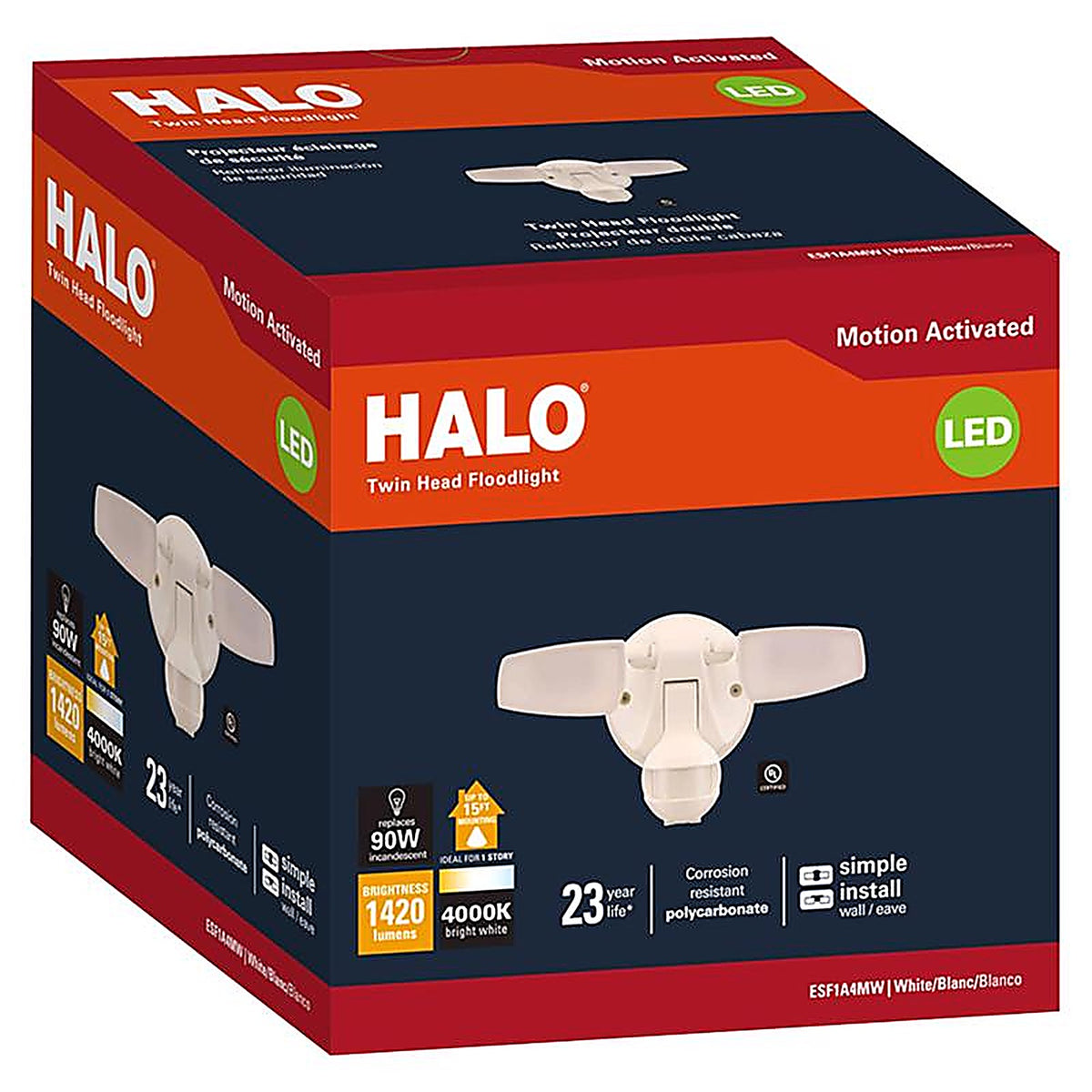 Halo - ESF1A4MW - Motion-Sensing Hardwired LED White Floodlight