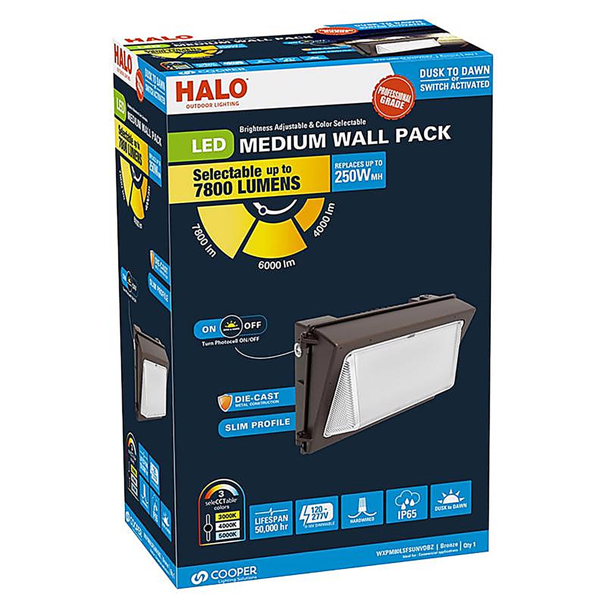 Halo - WXPM80LSFSUNVDB - Dusk to Dawn Hardwired LED Bronze Security Wall Light