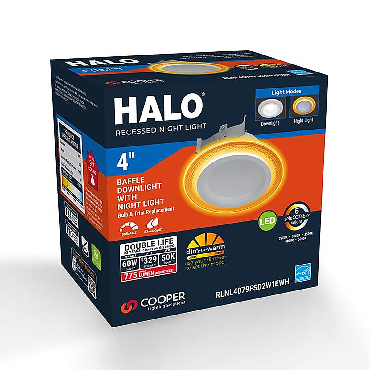 Halo - RLNL4079FSD2W1E - Warm White 4 In. W LED Recessed Downlight with Nightlight Trim 9.5 W