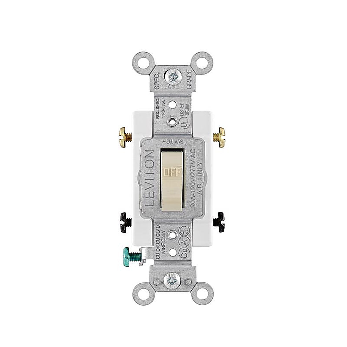 Leviton - 0CSB2-2IS - 20 Amps Double Pole Toggle AC Quiet Switch Ivory 1 Pack