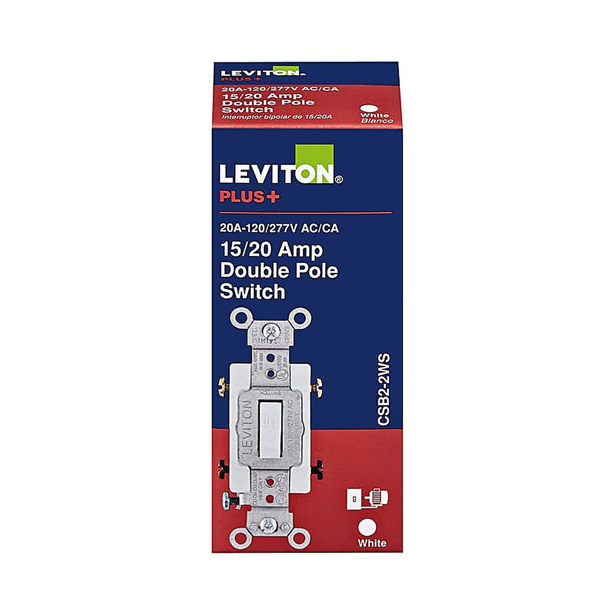 Leviton - 0CSB2-2WS - 20 Amps Double Pole Toggle AC Quiet Switch White 1 Pack