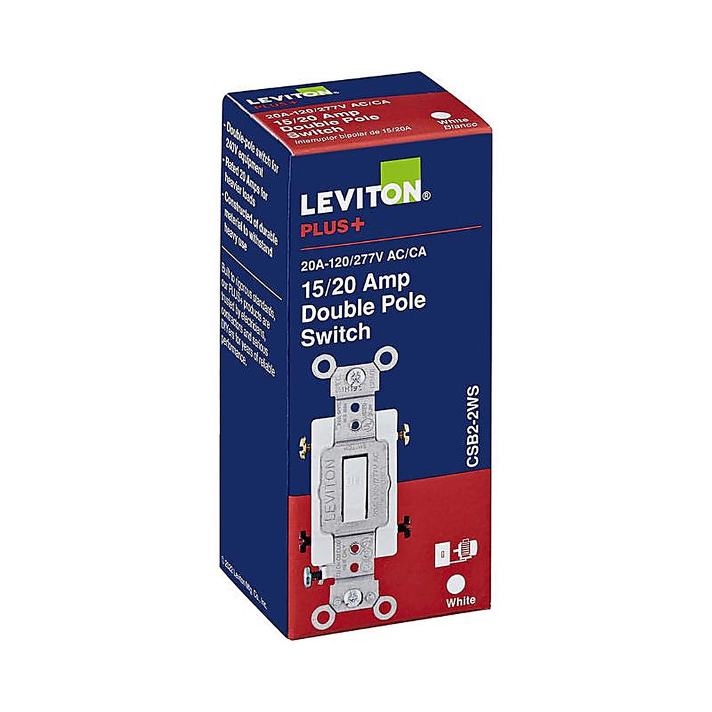 Leviton - 0CSB2-2WS - 20 Amps Double Pole Toggle AC Quiet Switch White 1 Pack