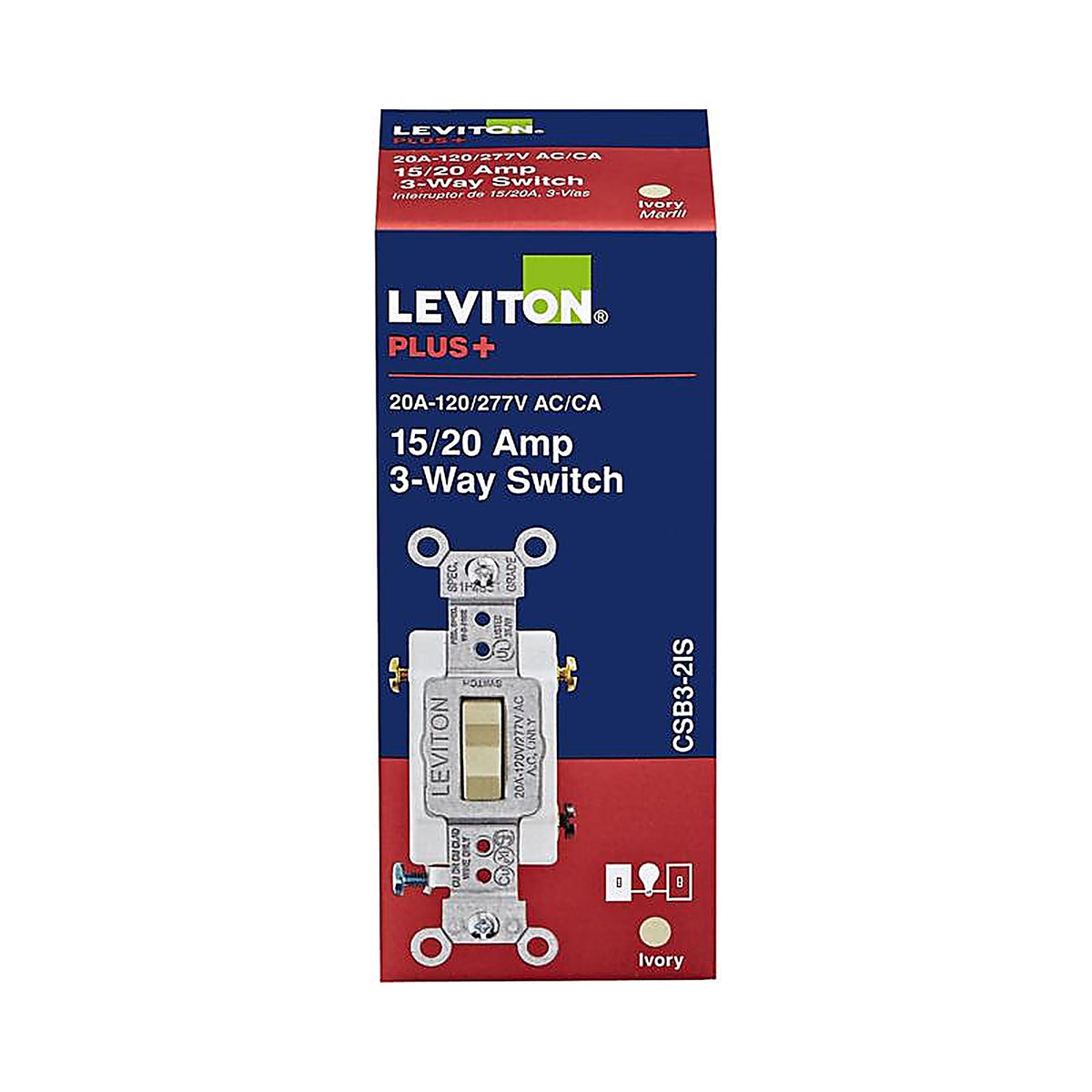 Leviton - 0CSB3-2IS - 20 Amps 3-Way Toggle AC Quiet Switch Ivory 1 Pack