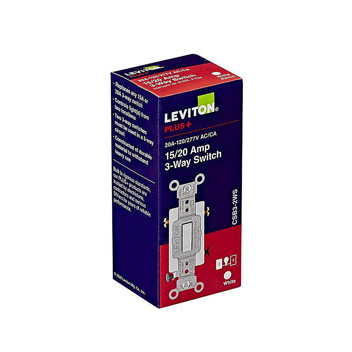 Leviton - 0CSB3-2WS - 20 Amps 3-Way Toggle AC Quiet Switch White 1 Pack