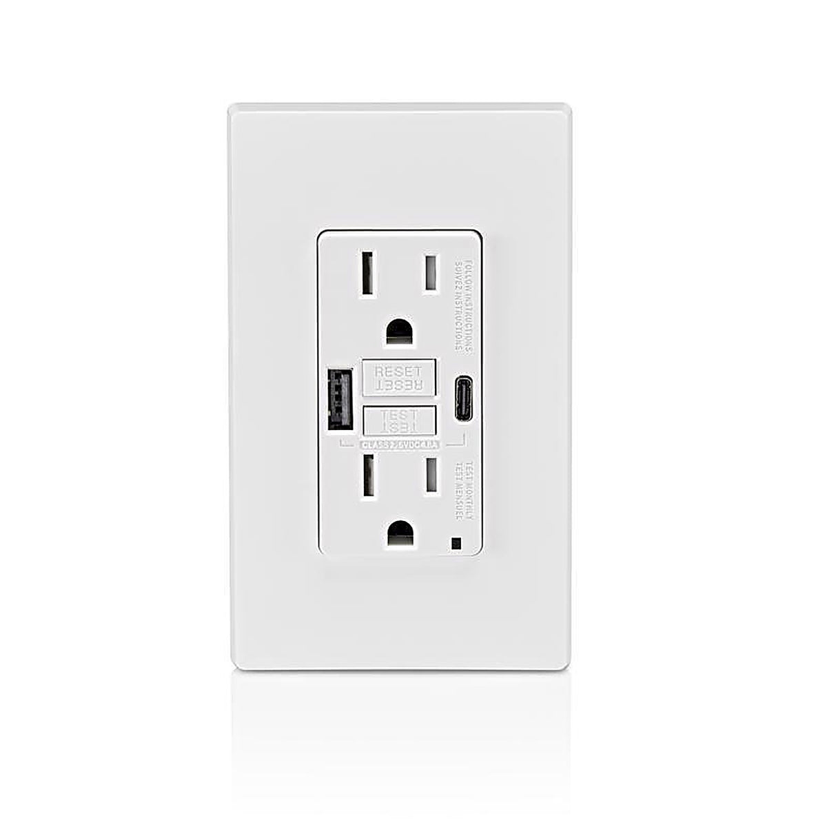 Leviton - GUAC1-0BW - 15 Amps 125 V Gfci White Outlet and USB Charger 5-15R 1 Pack