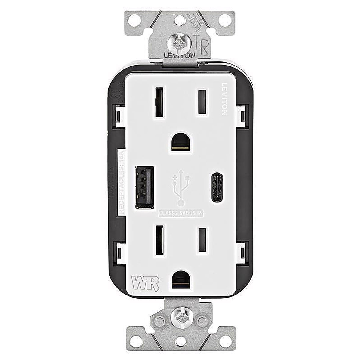 Leviton - W5633-0BW - 15 Amps 125 V USB White Outlet and USB Charger 5-15R 1 Pack