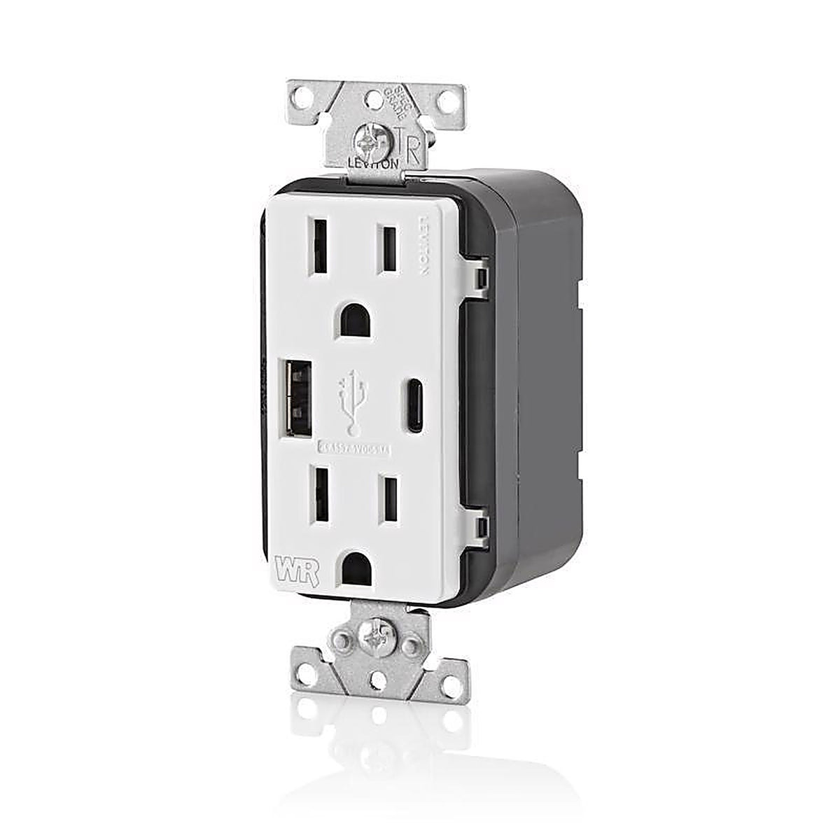 Leviton - W5633-0BW - 15 Amps 125 V USB White Outlet and USB Charger 5-15R 1 Pack