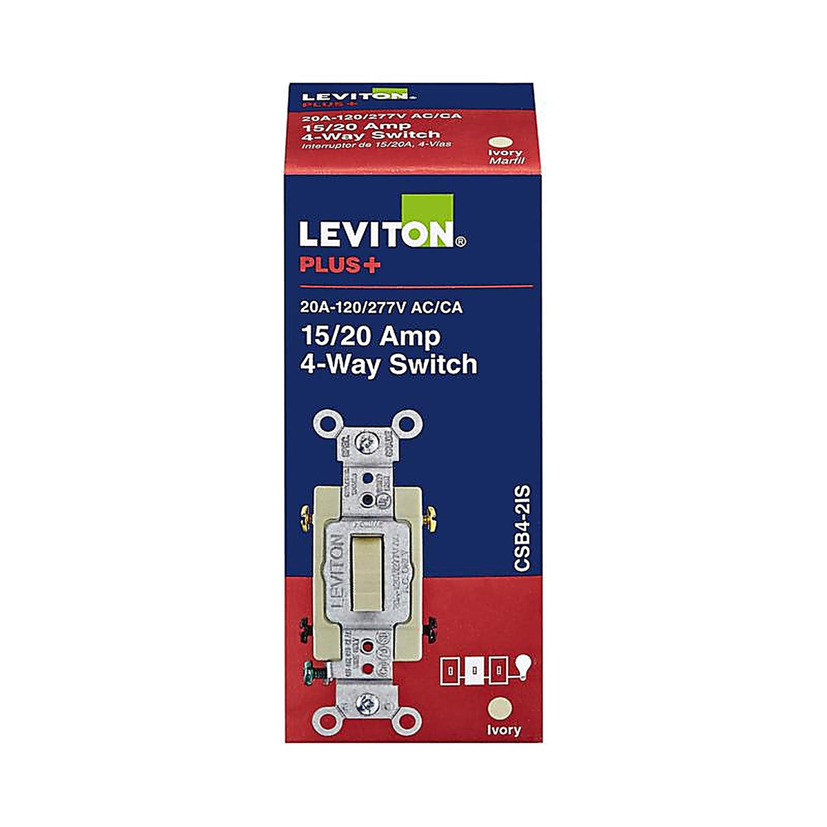 Leviton - 0CSB4-2IS - 20 Amps 4-Way Toggle AC Quiet Switch Ivory 1 Pack
