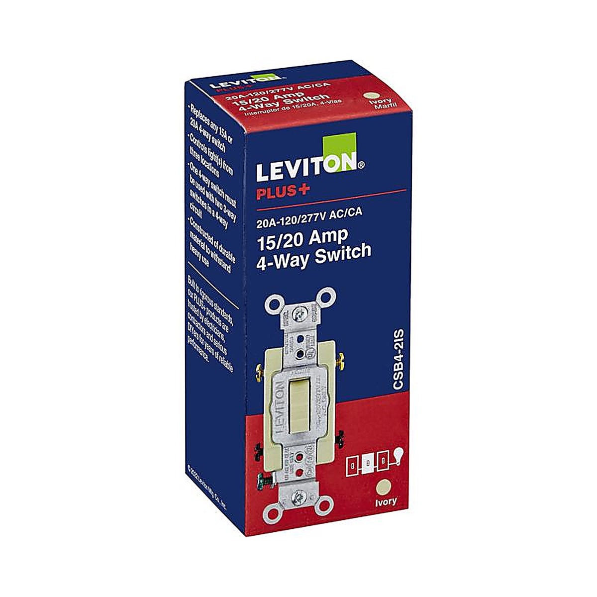 Leviton - 0CSB4-2IS - 20 Amps 4-Way Toggle AC Quiet Switch Ivory 1 Pack