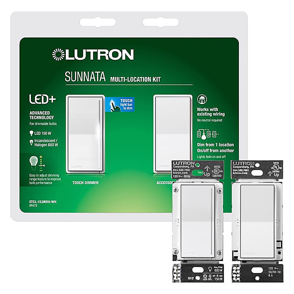 Lutron - STCL-153MRH-WH - Sunnata White 150 W Rocker Dimmer 1 Pack