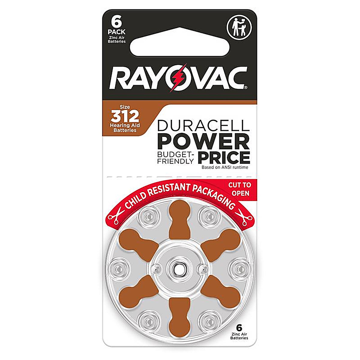 Rayovac - 312CR-6ROVUS - Zinc Air 312 1.45 V Hearing Aid Battery 6 Pack