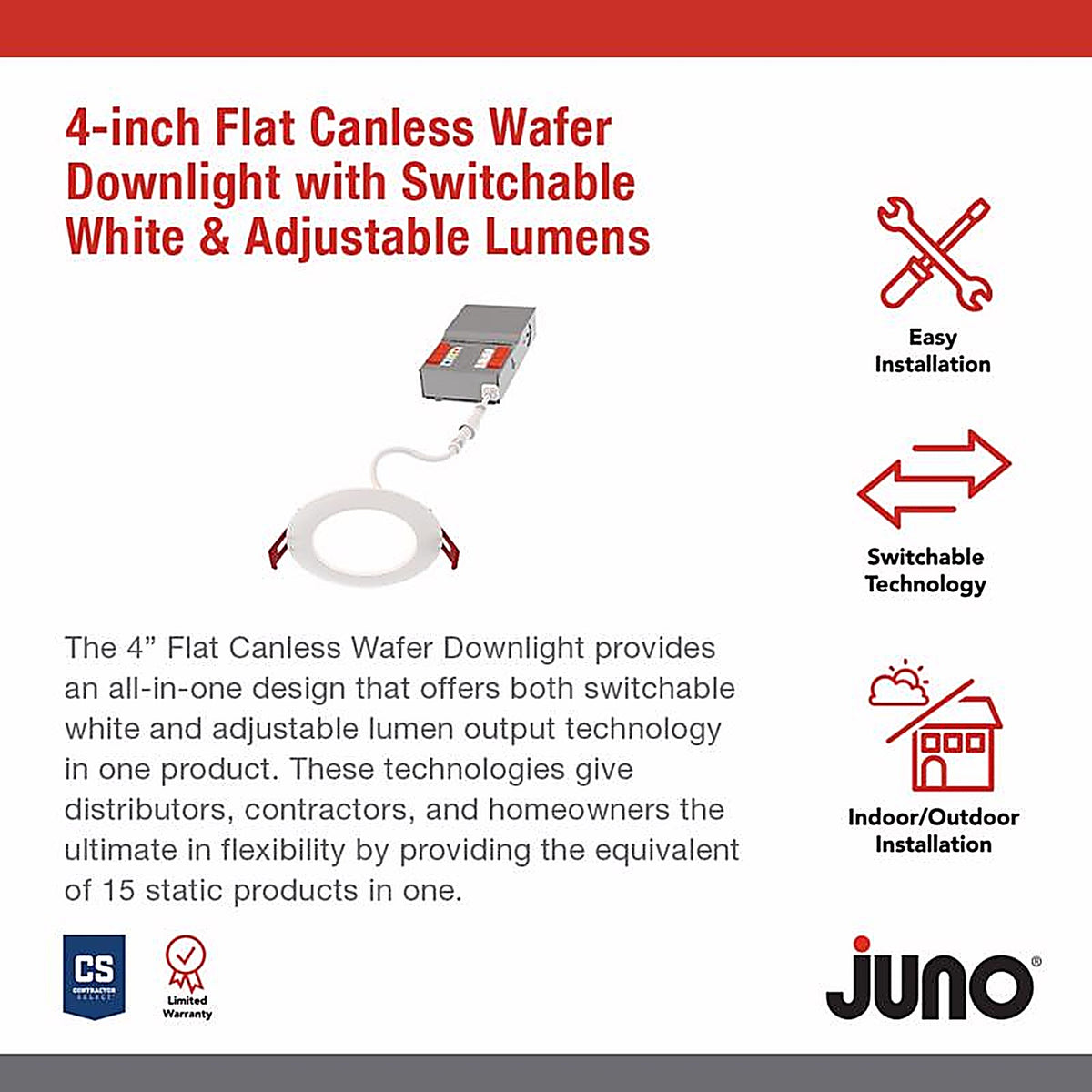 Juno - 282KKF - Acuity Brands Lighting Matte White 3.17 In. W Aluminum LED Canless Recessed Downlight 14.5 W