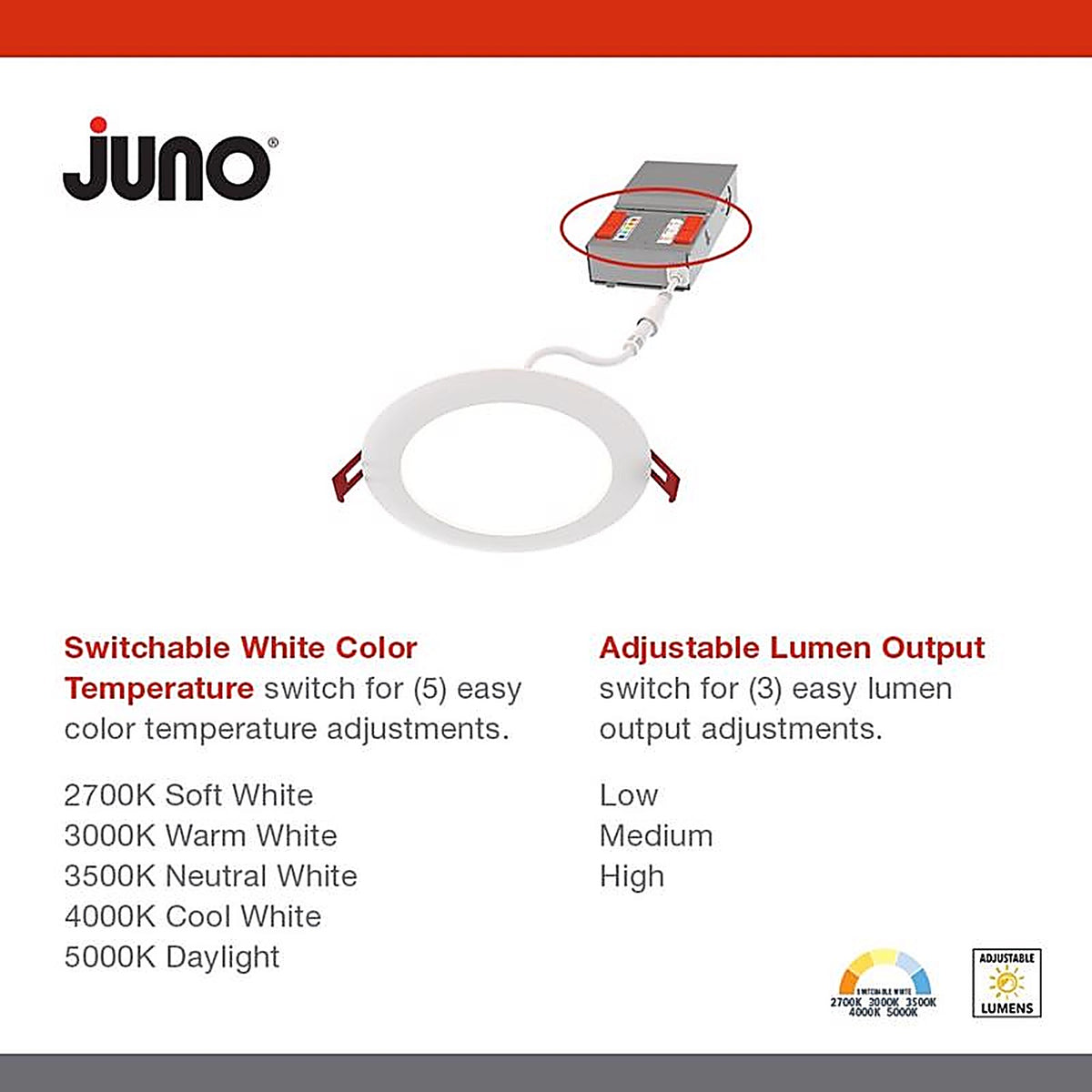 Juno - 282KKF - Acuity Brands Lighting Matte White 3.17 In. W Aluminum LED Canless Recessed Downlight 14.5 W