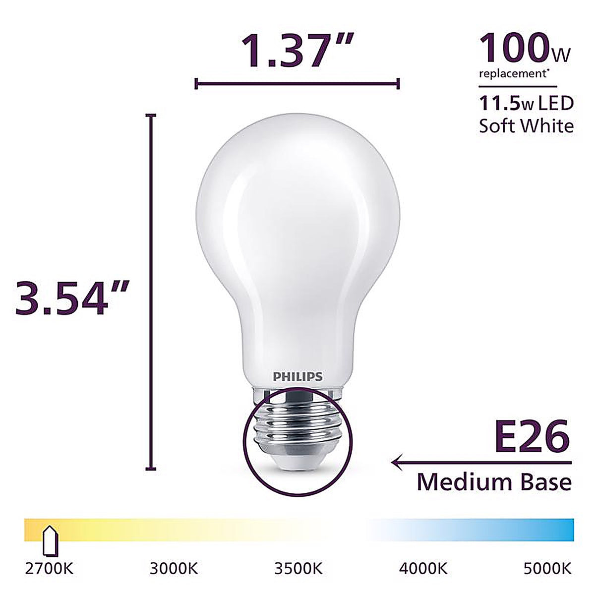 Philips - 587006 - A19 E26 (Medium) Filament LED Bulb Soft White 100 Watt Equivalence 2 Pack