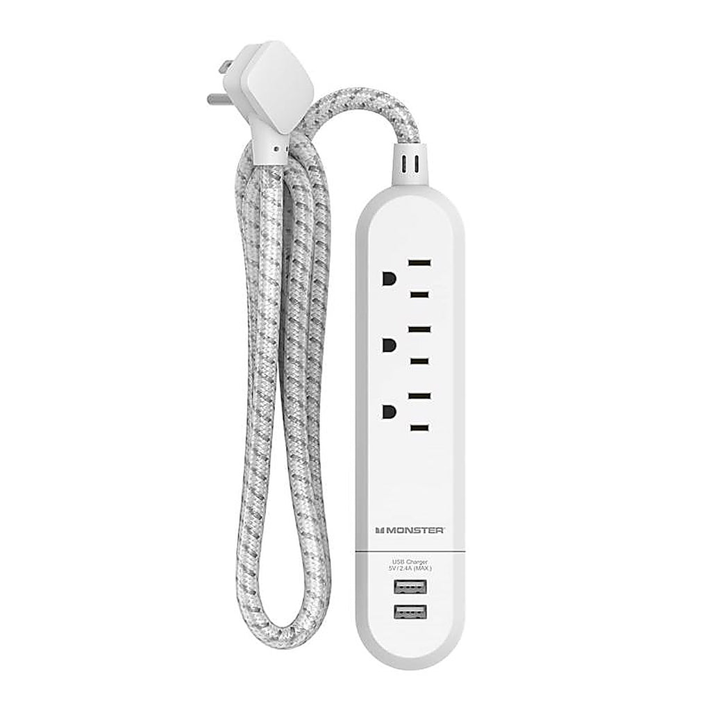Monster - 1711 - 4 Ft. L 3 Outlets Power Strip with USB Ports White