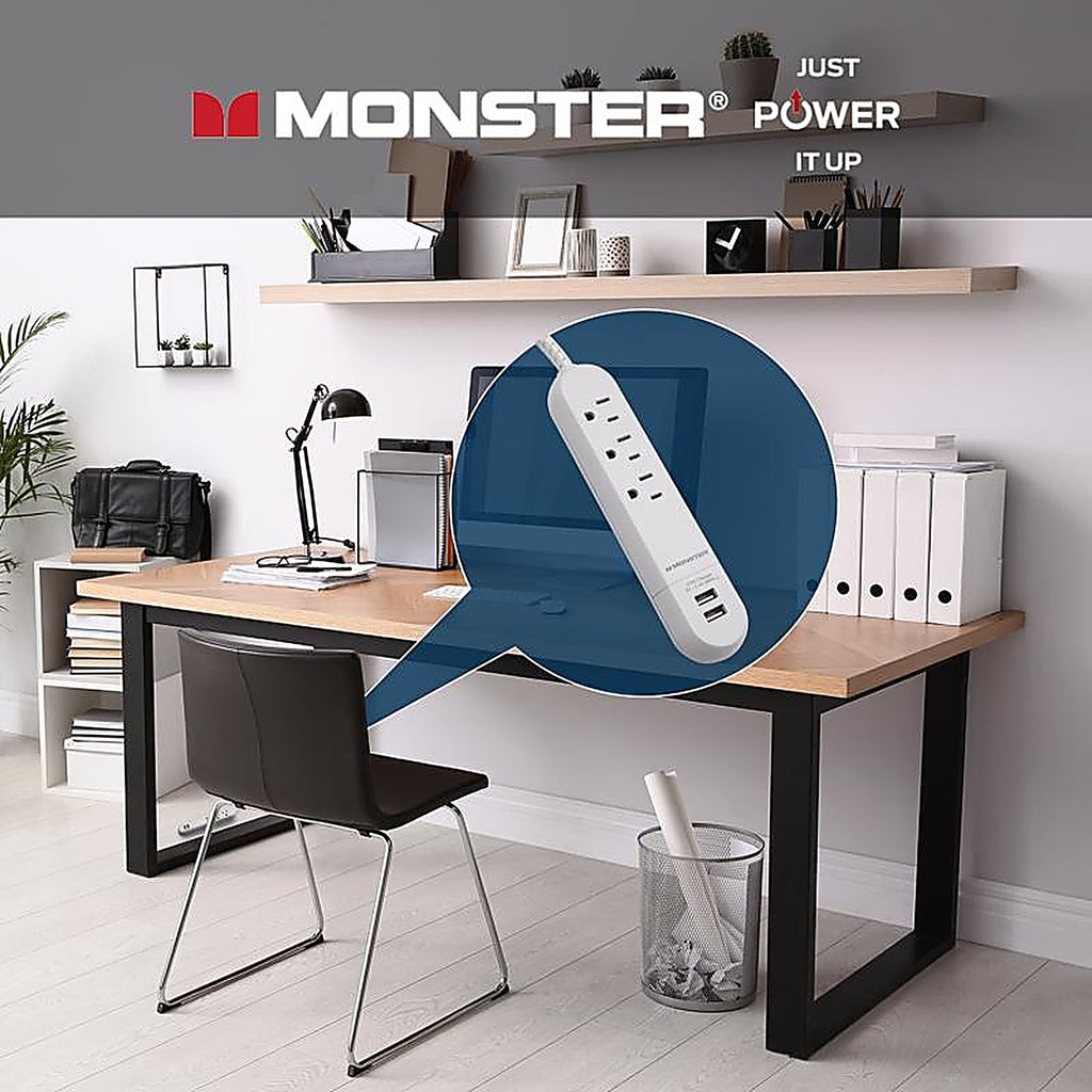 Monster - 1711 - 4 Ft. L 3 Outlets Power Strip with USB Ports White