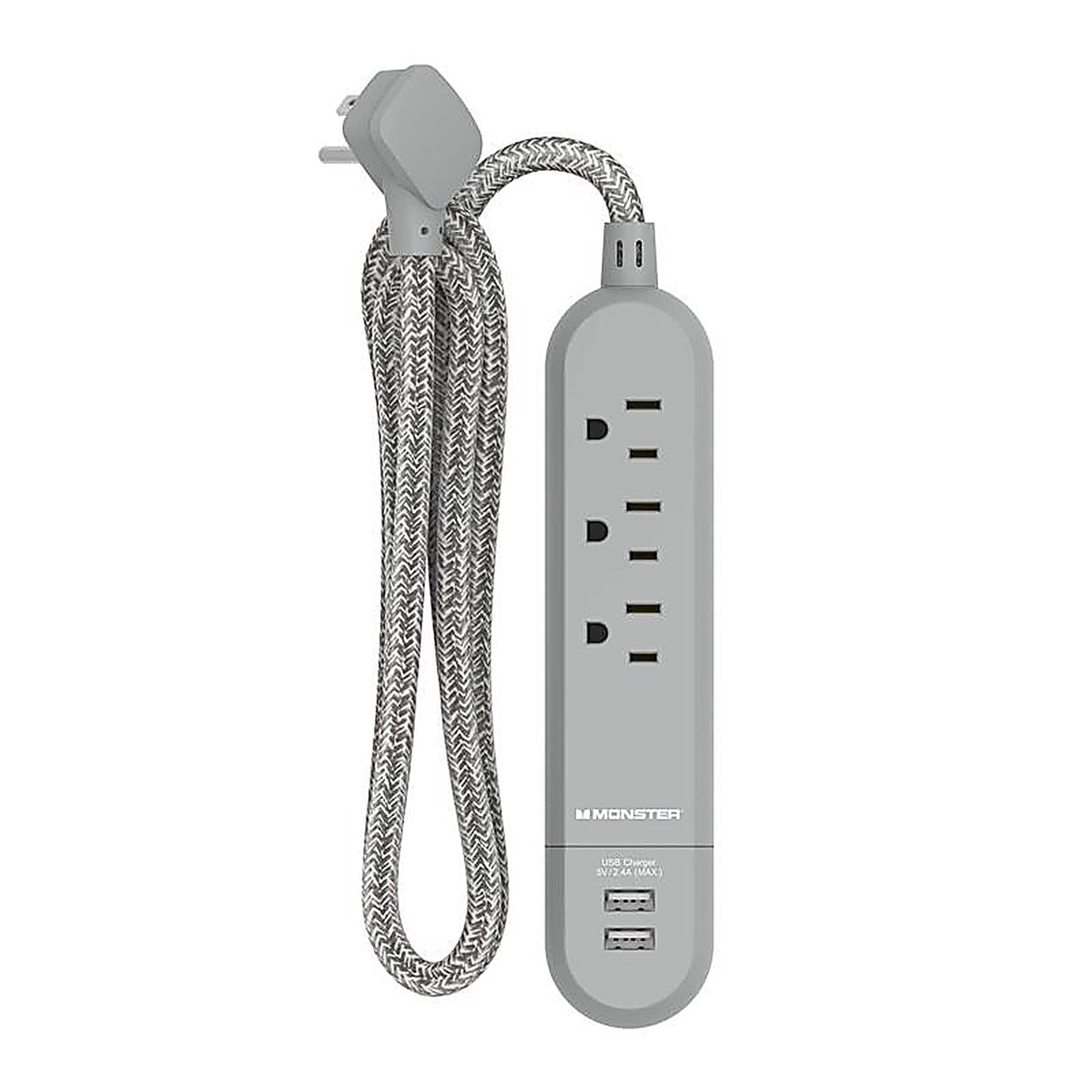 Monster - 1712 - 4 Ft. L 3 Outlets Power Strip with USB Ports Gray