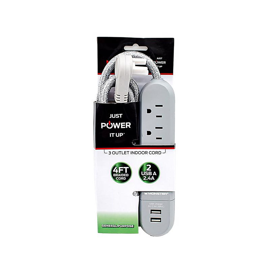Monster - 1712 - 4 Ft. L 3 Outlets Power Strip with USB Ports Gray