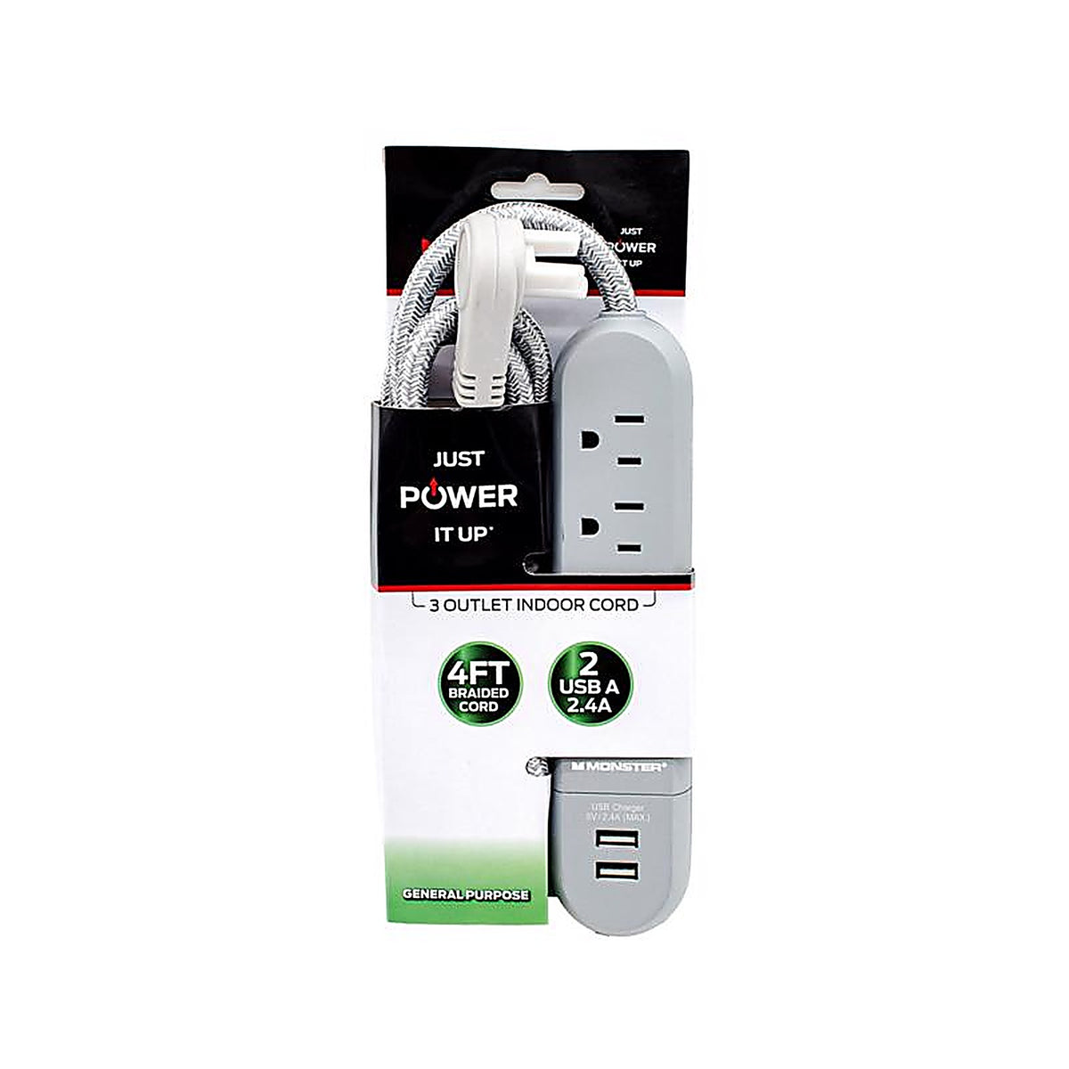 Monster - 1712 - 4 Ft. L 3 Outlets Power Strip with USB Ports Gray