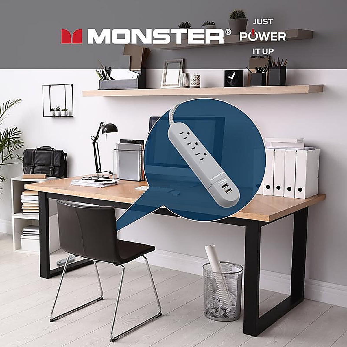 Monster - 1712 - 4 Ft. L 3 Outlets Power Strip with USB Ports Gray