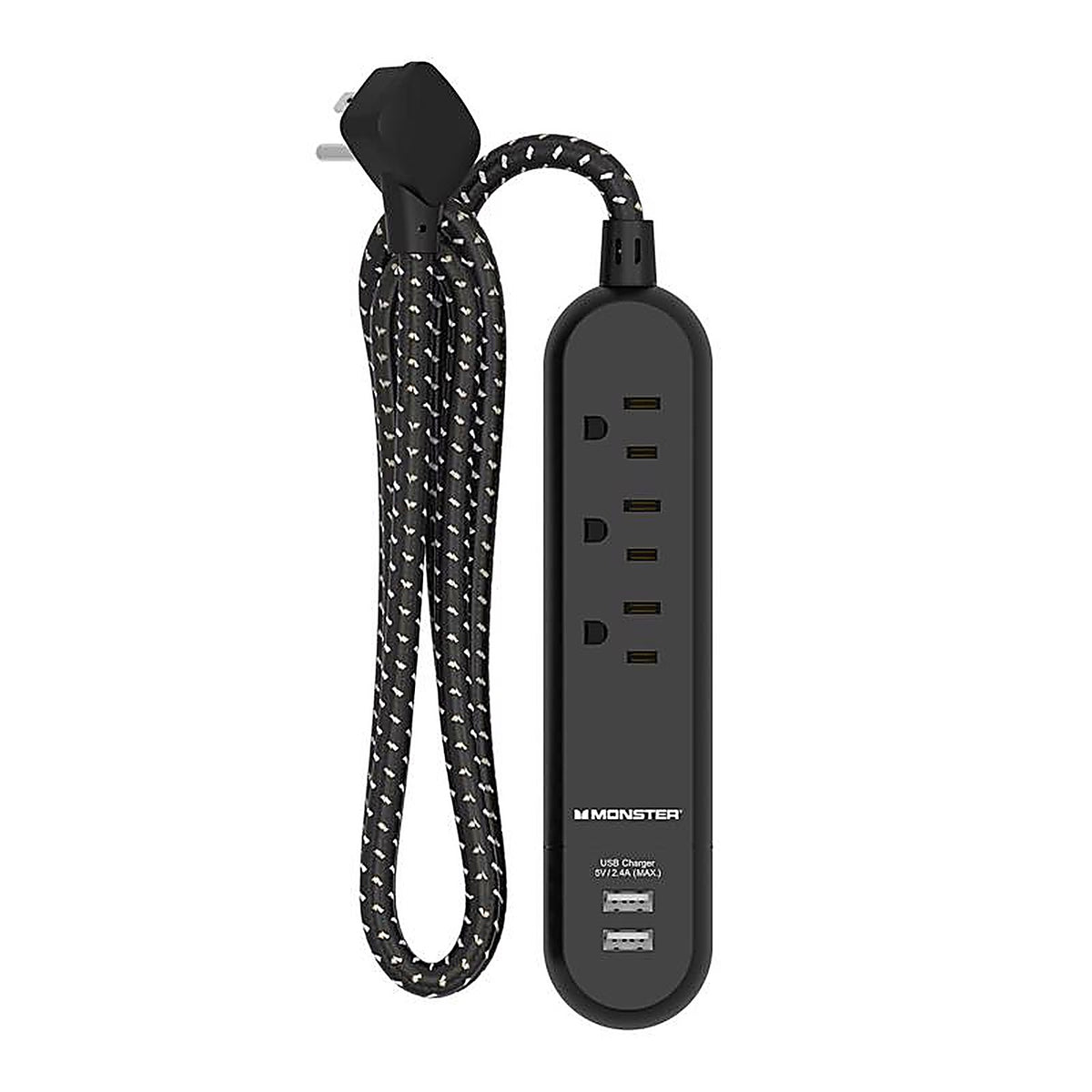 Monster - 1713 - 4 Ft. L 3 Outlets Power Strip with USB Ports Black