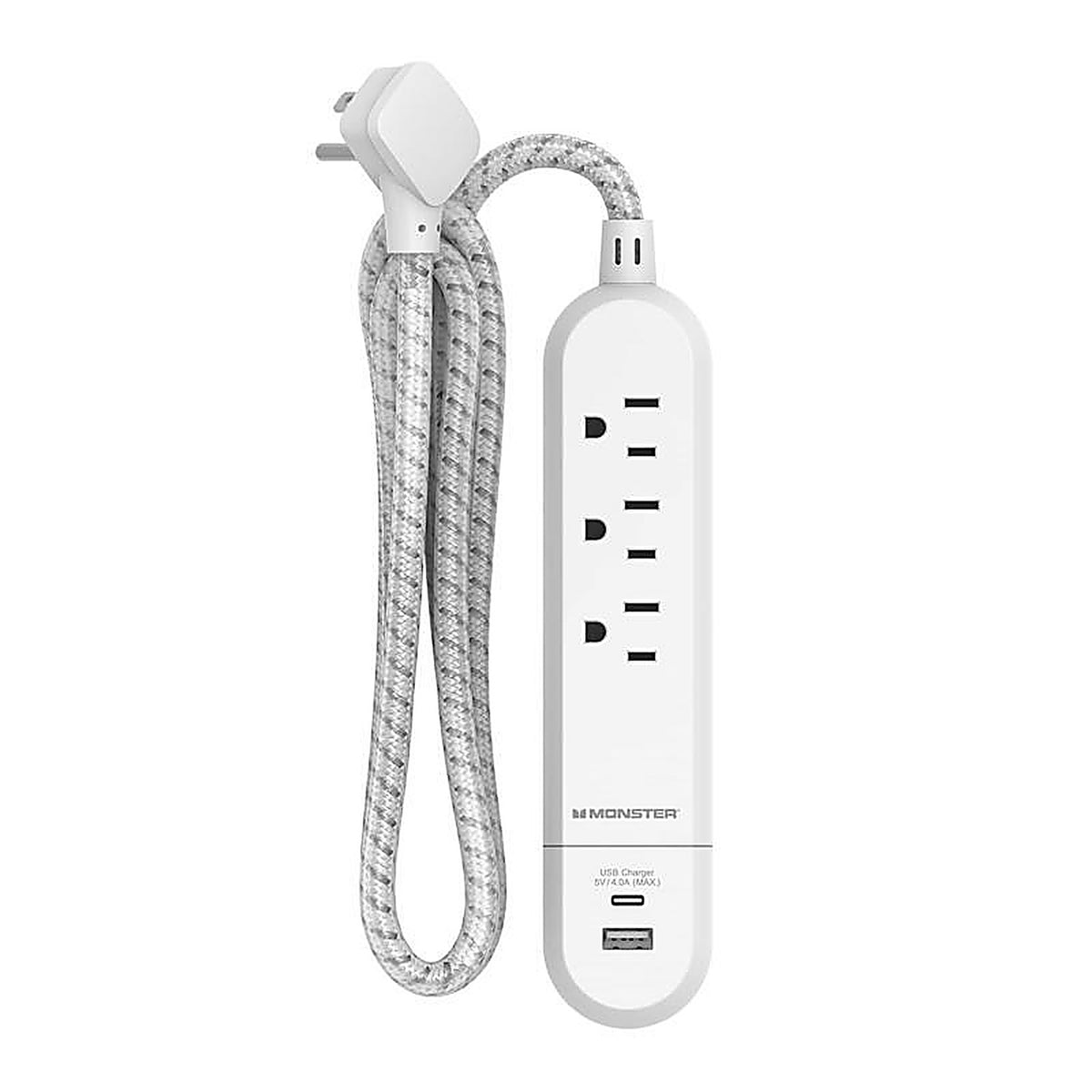 Monster - 1714 - 4 Ft. L 3 Outlets Power Strip with USB Ports White