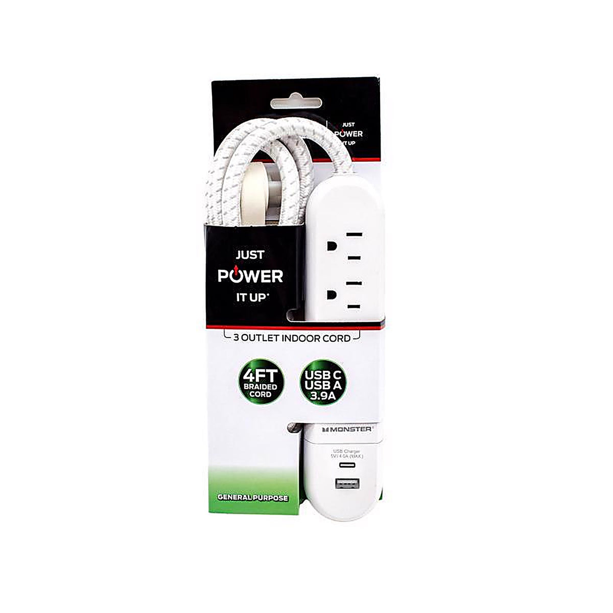 Monster - 1714 - 4 Ft. L 3 Outlets Power Strip with USB Ports White