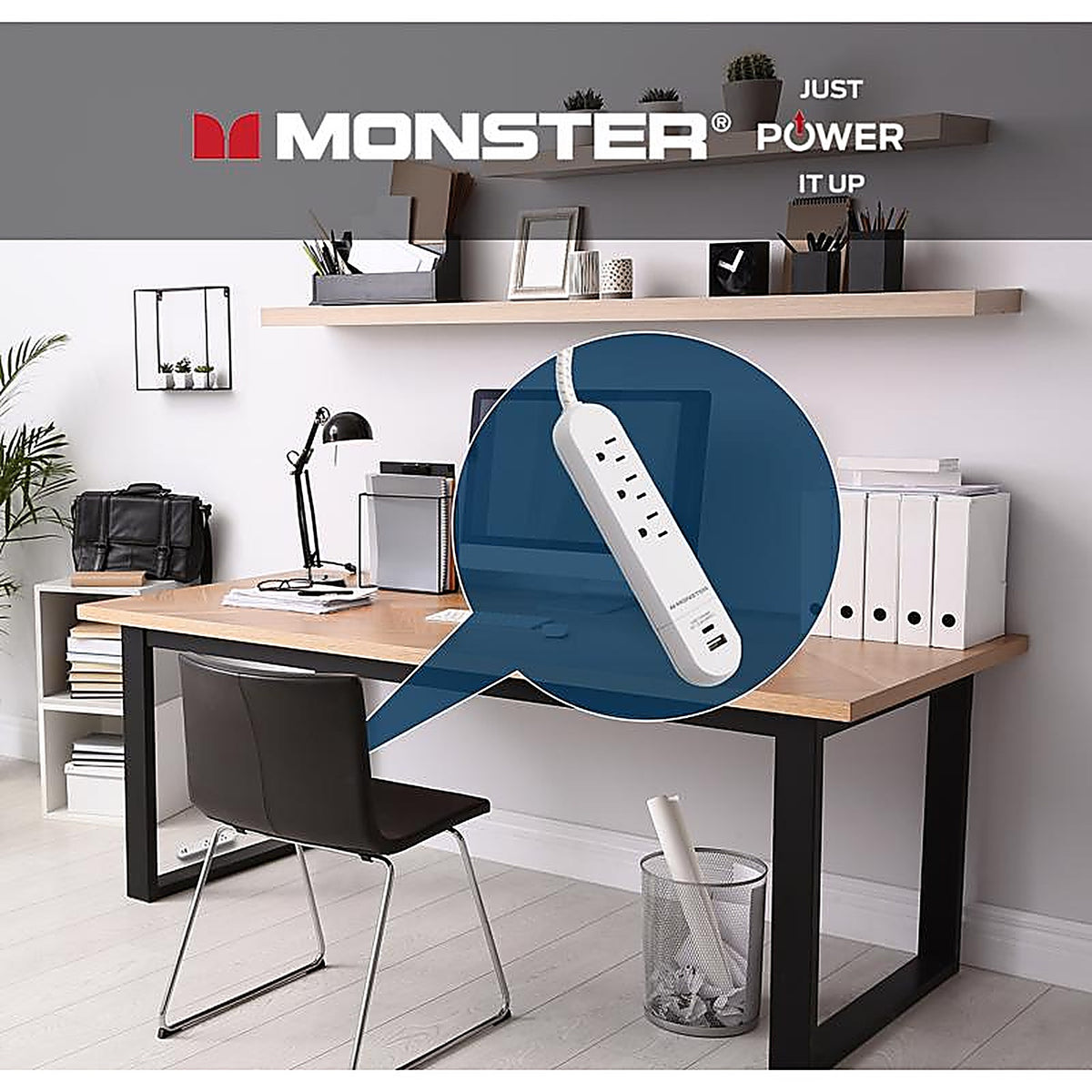 Monster - 1714 - 4 Ft. L 3 Outlets Power Strip with USB Ports White