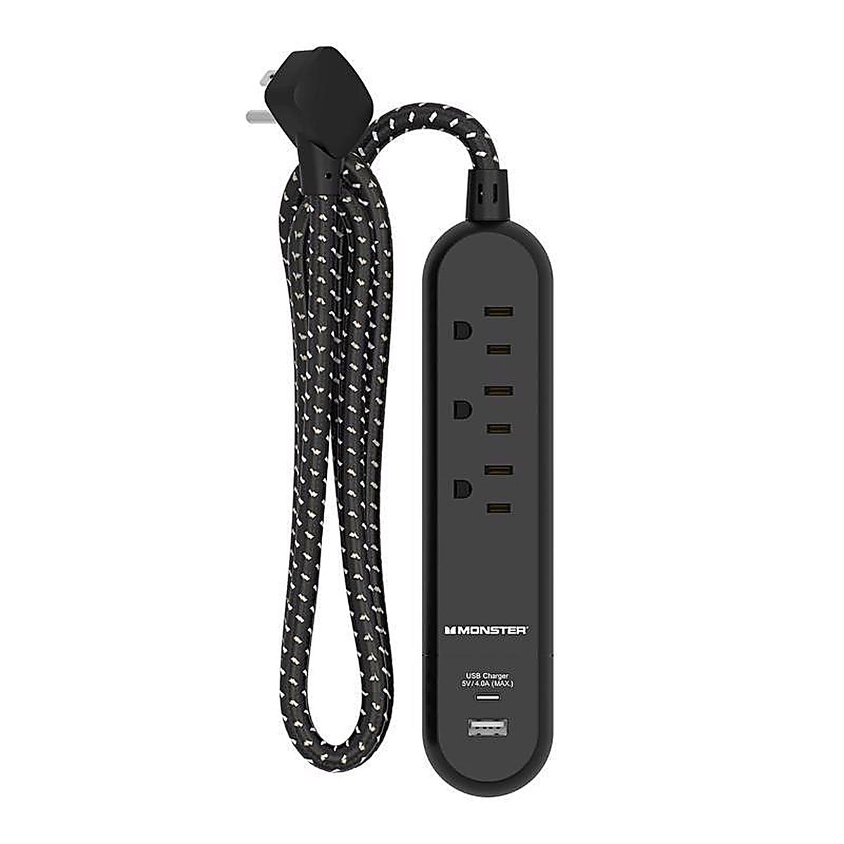 Monster - 1716 - 4 Ft. L 3 Outlets Power Strip with USB Ports Black