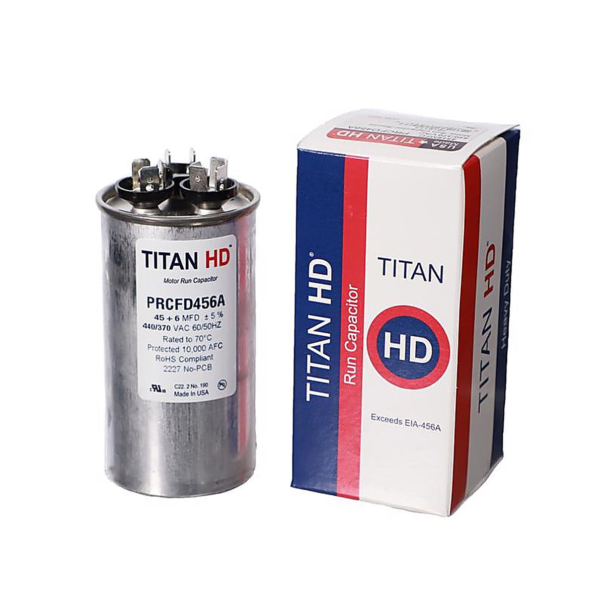 Titan Pro - PRCFD456A - 45 + 6 MFD 440 V Round Run Capacitor