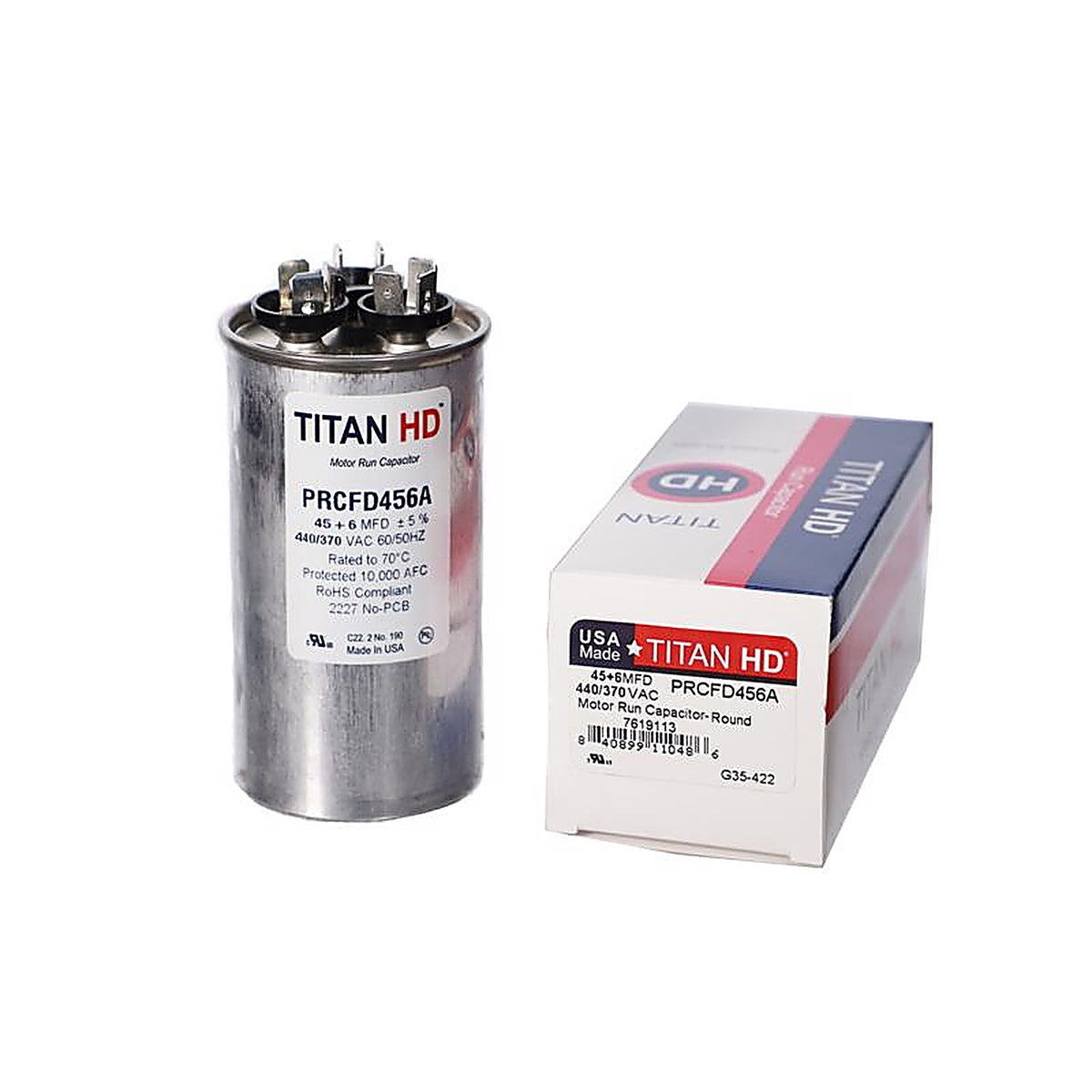 Titan Pro - PRCFD456A - 45 + 6 MFD 440 V Round Run Capacitor