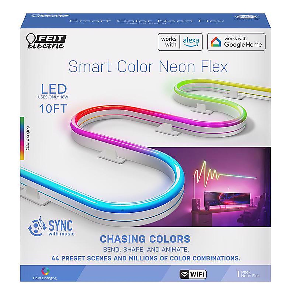 Feit - NF10/CHASE/AG - 10 Ft. L Color Changing Plug-In LED Smart-Enabled Rope Lights 1 Pack