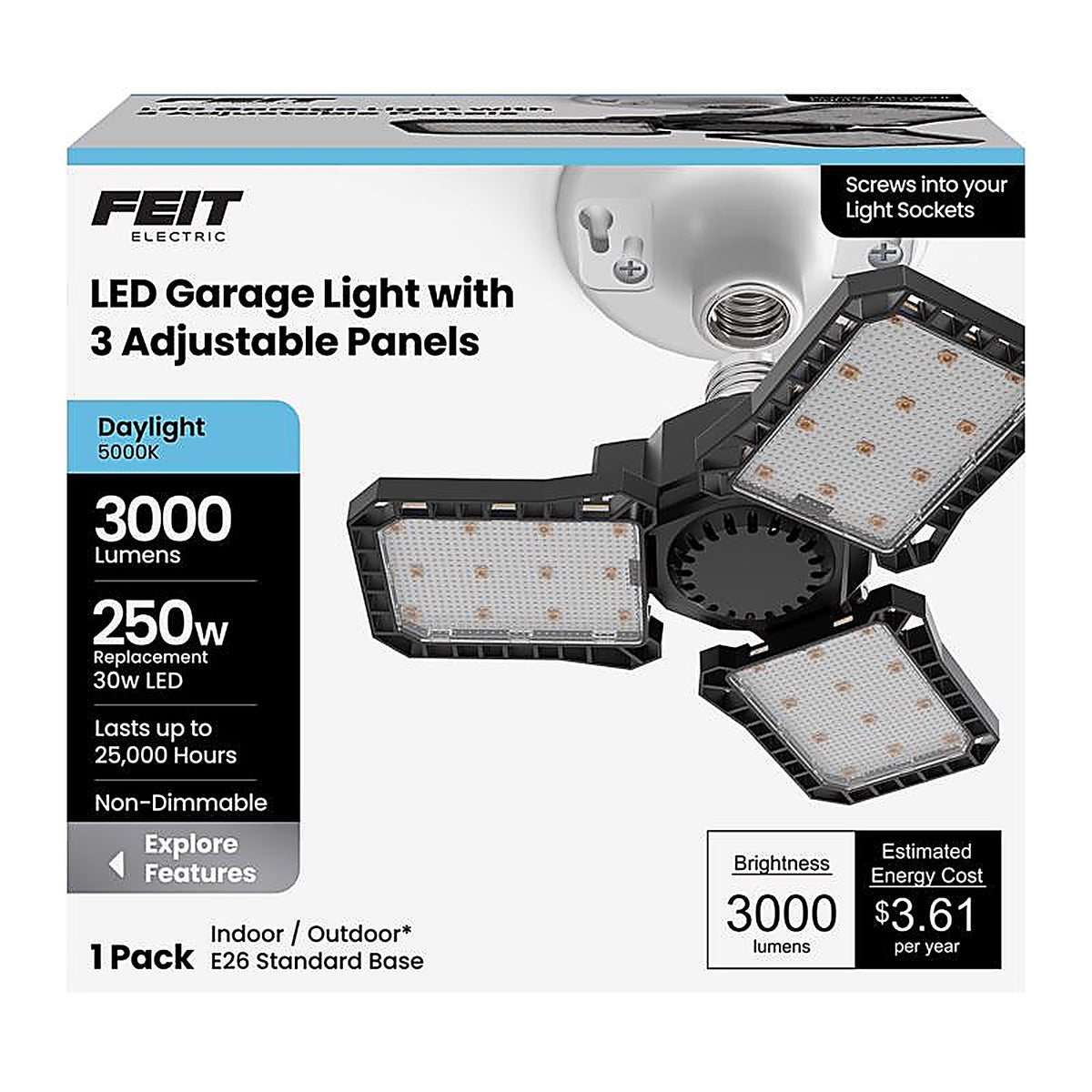 Feit - ADJ3000/5K/LED - Ed28 E26 (Medium) LED Garage Bulb Daylight 250 Watt Equivalence 1 Pack
