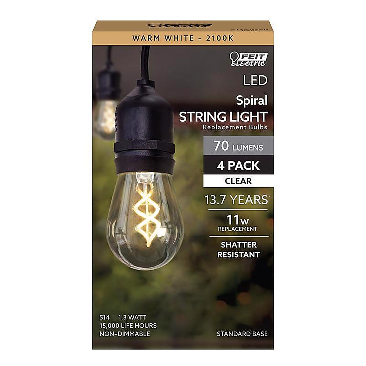Feit - S14/S/FILED/4 - S14 E26 (Medium) Filament LED Bulb Warm White 11 Watt Equivalence 4 Pack