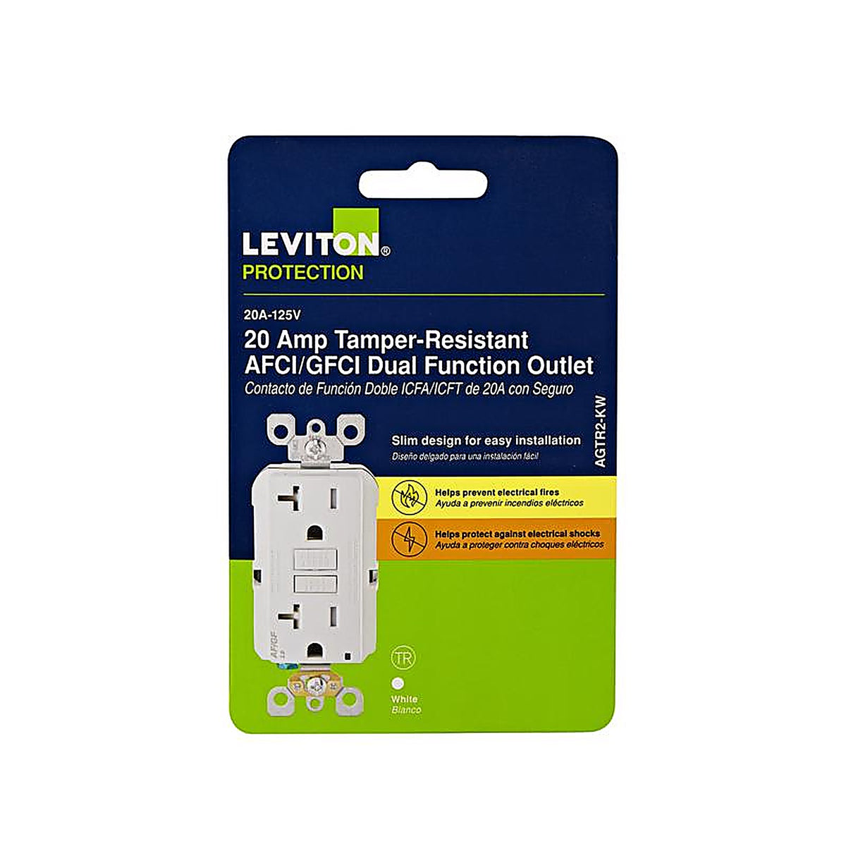 Leviton - AGTR2-0KW - 20 Amps 125 V Tamper Resistant White Afci/Gfci Dual Function Outlet 5-20R 1 Pack