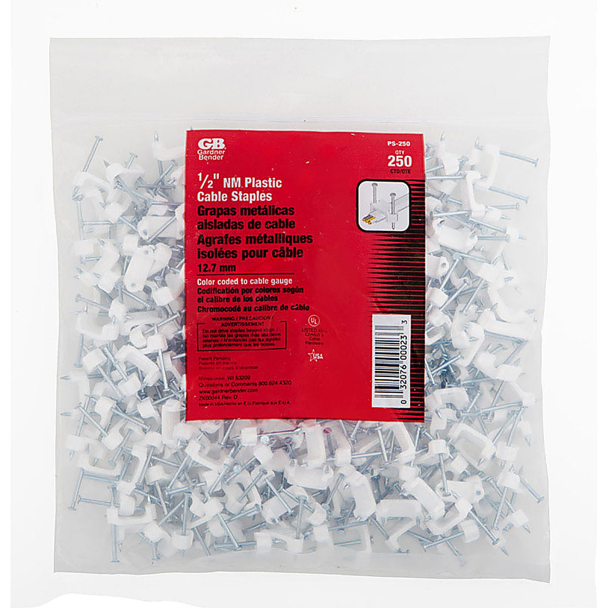 GB - PS-250N - Gardner Bender 1/2 In. W Plastic Insulated Cable Staple 250 Pack