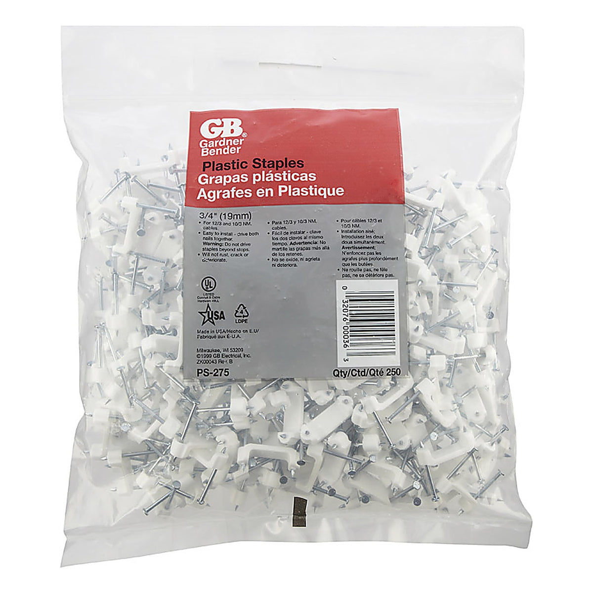 Gardner Bender - PS-275N - 3/4 In. W Plastic Insulated Cable Staple 250 Pack