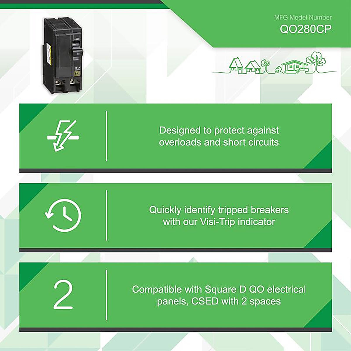 Square D - QO280CP - Qo 80 Amps Plug in 2-Pole Circuit Breaker