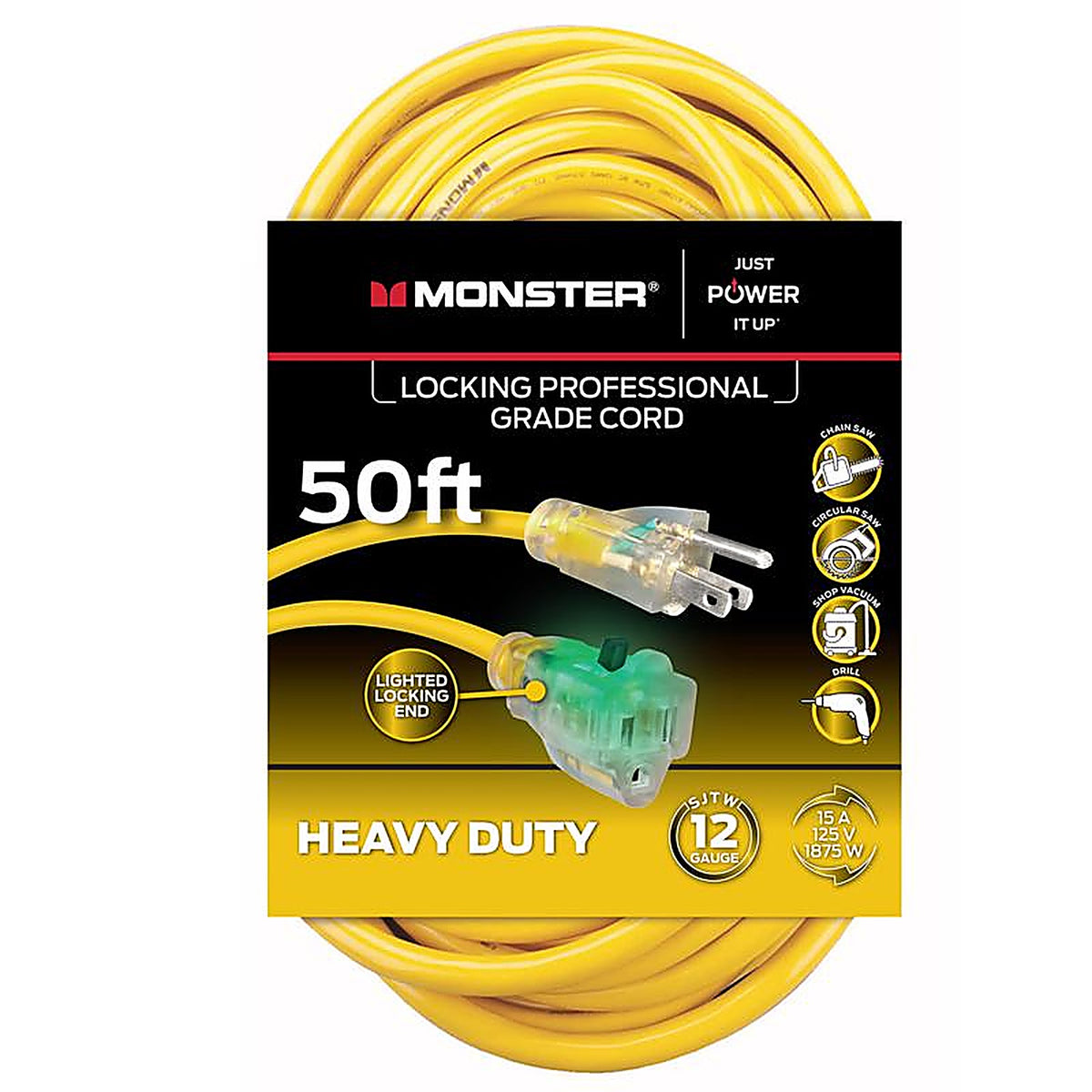 Monster - 1514 - Just Power It Up Outdoor 50 Ft. L Yellow Extension Cord 12/3 Sjtw