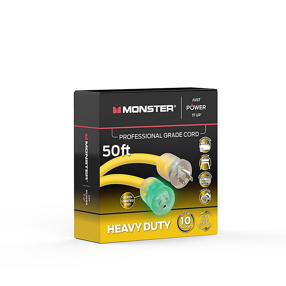 Monster - 1516 - Just Power It Up Outdoor 50 Ft. L Yellow Extension Cord 10/3 Sjtw