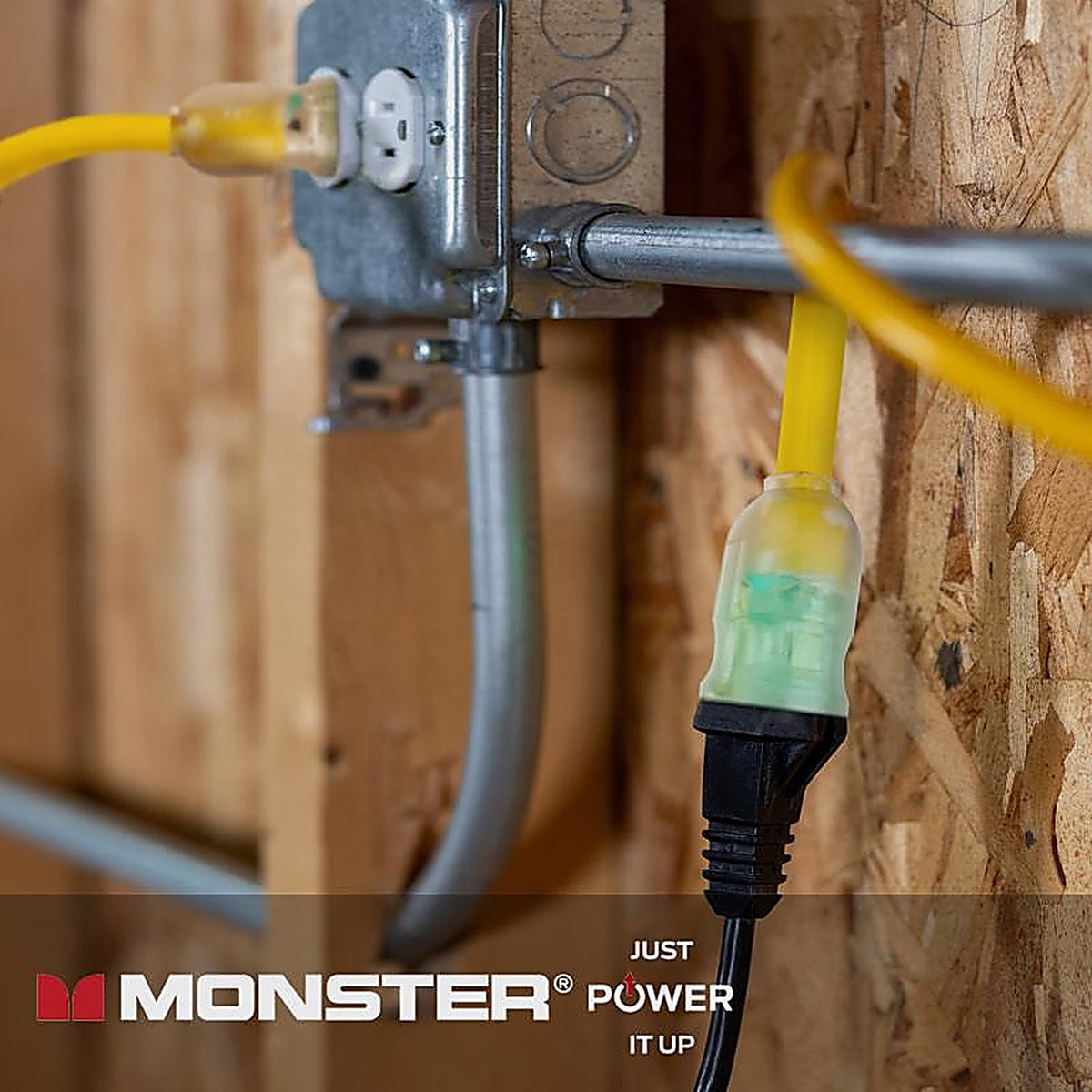 Monster - 1516 - Just Power It Up Outdoor 50 Ft. L Yellow Extension Cord 10/3 Sjtw