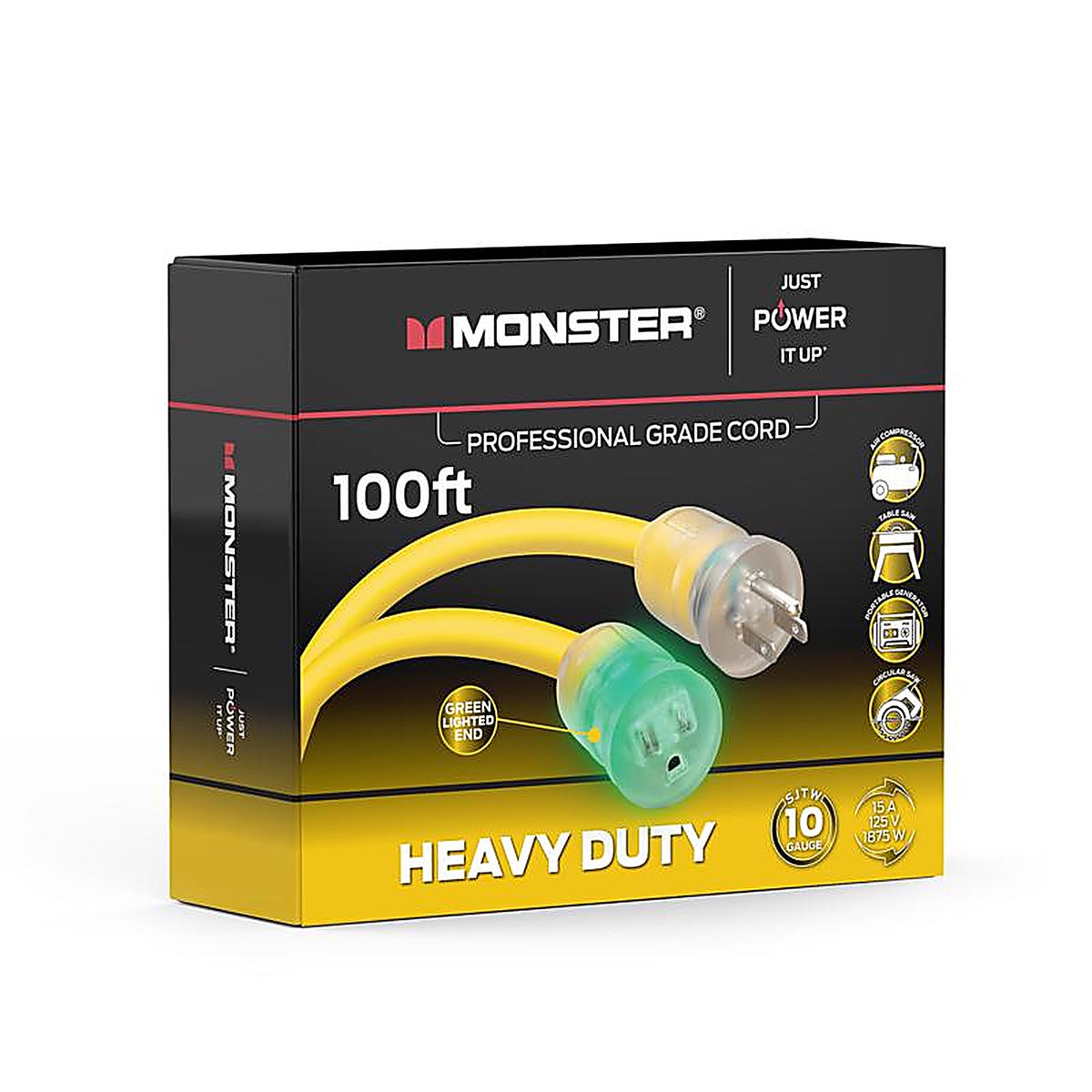 Monster - 1517 - Just Power It Up Outdoor 100 Ft. L Yellow Extension Cord 10/3 Sjtw