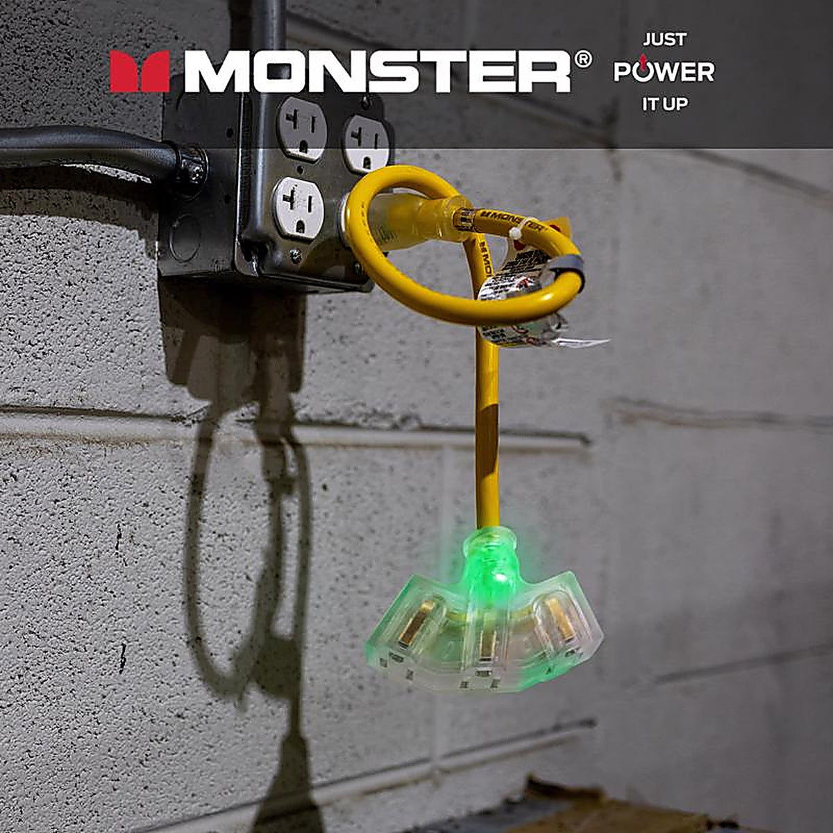 Monster - 1518 - Just Power It Up Outdoor 2 Ft. L Yellow Extension Cord 12/3 Sjtw