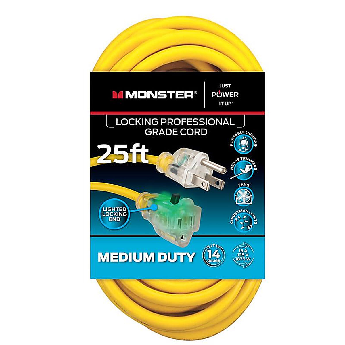 Monster - 1510 - Just Power It Up Outdoor 25 Ft. L Yellow Extension Cord 14/3 Sjtw