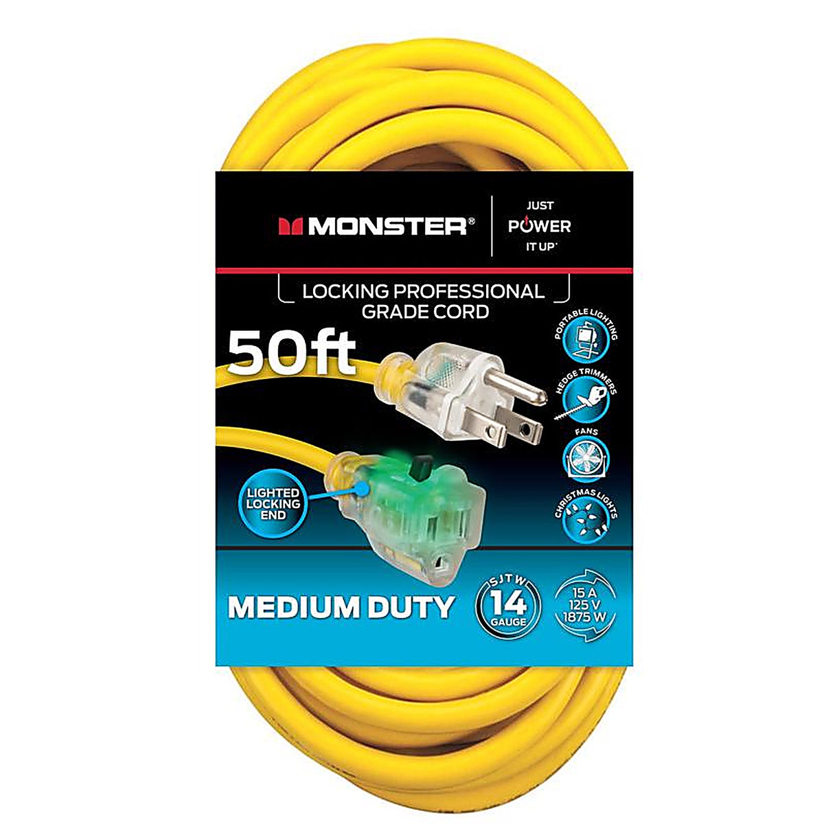 Monster - 1511 - Just Power It Up Outdoor 50 Ft. L Yellow Extension Cord 14/3 Sjtw